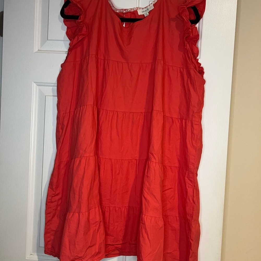 Umgee Vibrant Coral Sleeveless Ruffle Tiered Dress